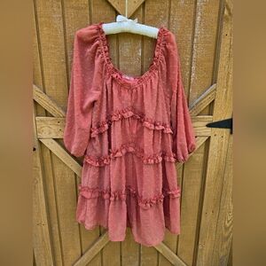 Lovecolette Rust Orange Ruffled Babydoll Tiered Dress Size Small